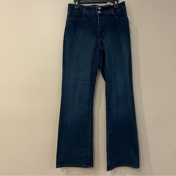 NWT NYDJ Sz 12 Lift Tuck Studded Embroidered High Rise Boot cut Dark Wash - Picture 2 of 15